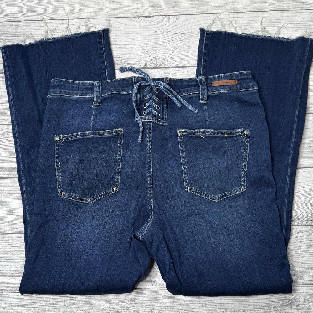 Anthropologie Pilcro Letterpress The Script Tie Back Cropped Bootcut Jeans 32 - Picture 1 of 7